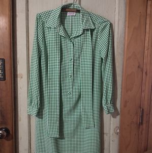Vintage Brownstone Studio NY Women's Dress Long Sleeve Green Checkered Size 8